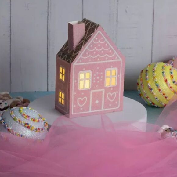 A set of 4 pinks,blue, green Light Up Gingerbread House - Picture 2 of 9
